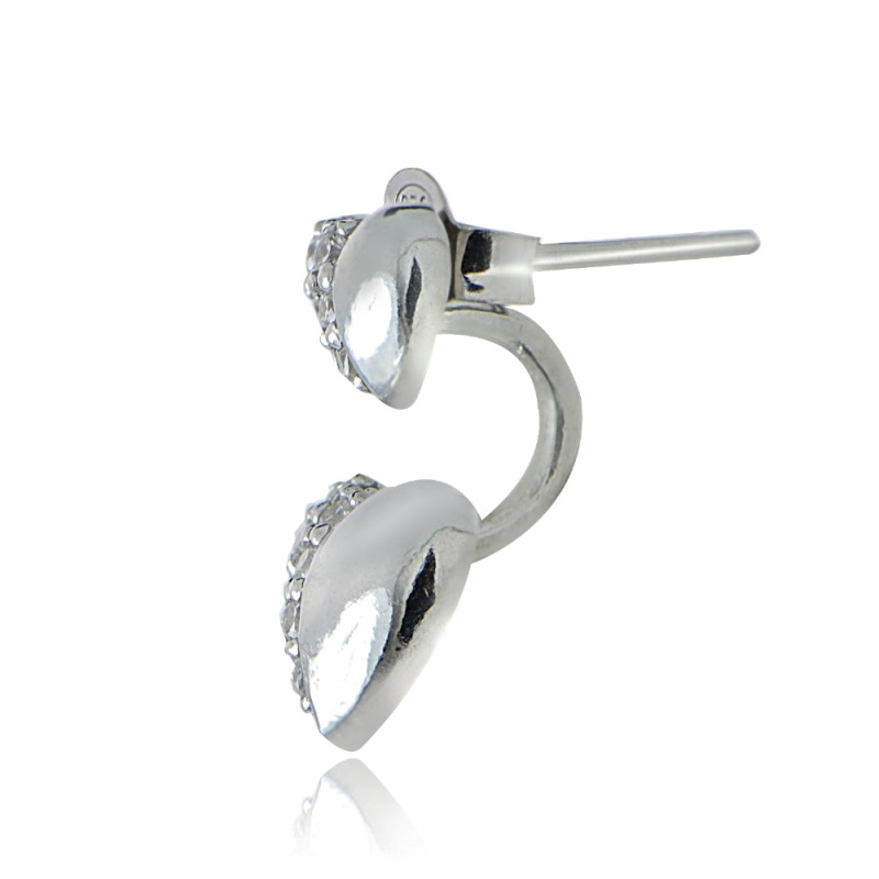 Sterling Silver Cubic Zirconia Front-Back Heart Earrings
