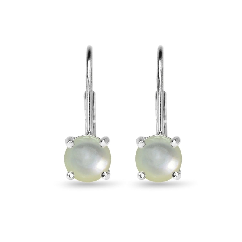 Sterling Silver Polished Created Mother Of Pearl 6Mm Round-Cut Leverback Earrings