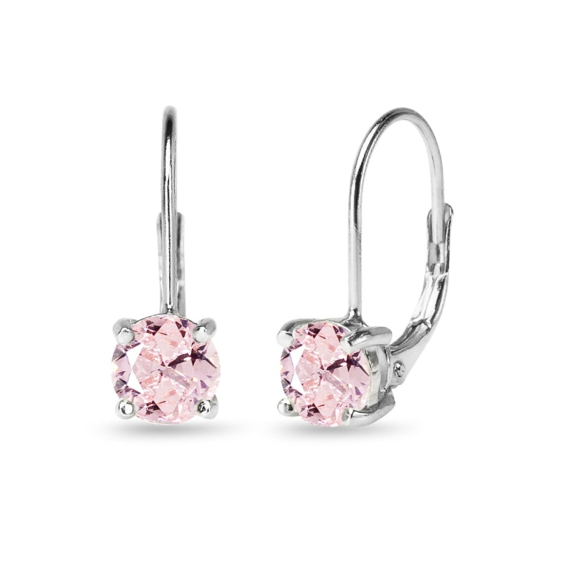 Sterling Silver Created Morganite 6Mm Round Leverback Earrings