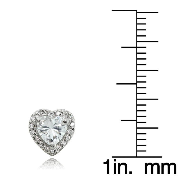 Sterling Silver Cubic Zirconia Heart Stud Earrings