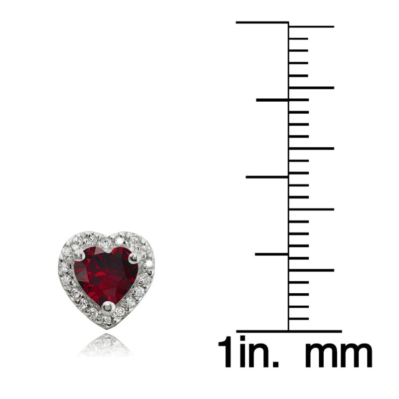 Sterling Silver 1.4Ct Created Ruby And White Topaz Heart Stud Earrings