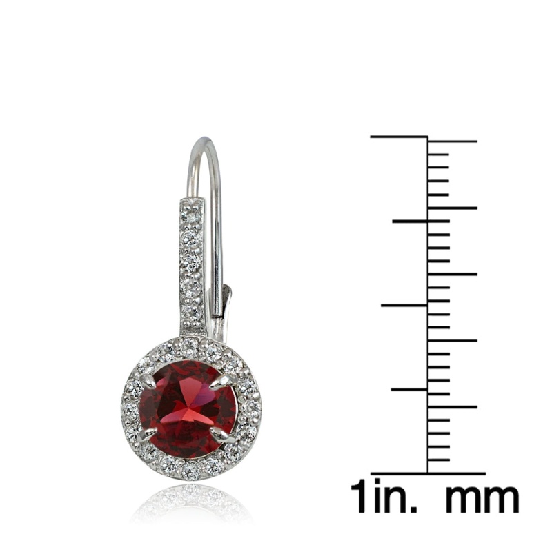 Sterling Silver Created Ruby And White Topaz Round Leverback Earrings