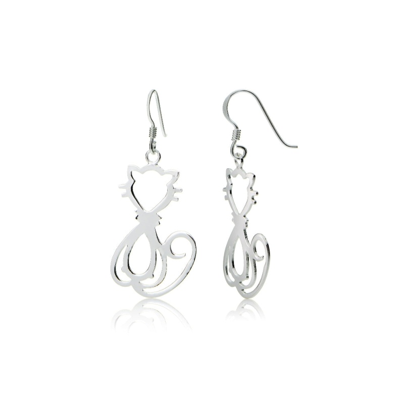 Sterling Silver Cat Polished Earrings