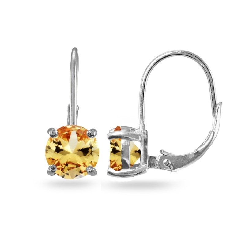 Sterling Silver Champagne Cubic Zirconia Round 7Mm Leverback Earrings
