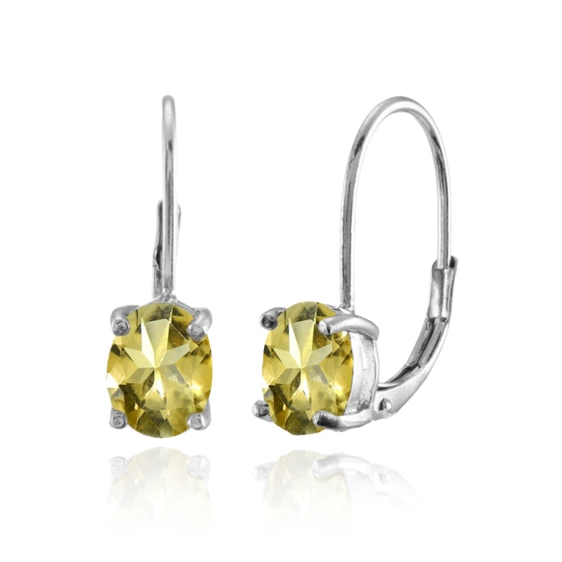 Sterling Silver Citrine 8X6mm Oval Leverback Earrings
