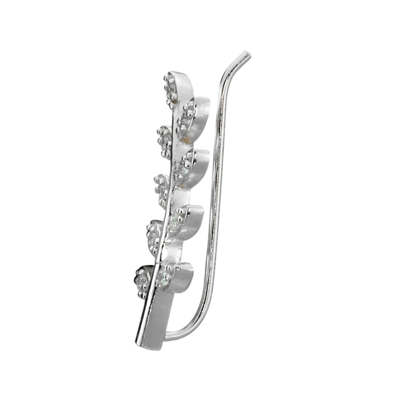 Sterling Silver Cubic Zirconia Leaf Crawler Climber Hook Earrings