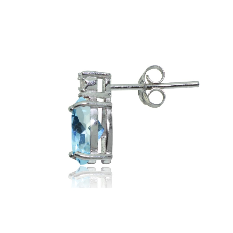 Sterling Silver Blue Topaz And Diamond Accent Oval Drop Stud Earrings