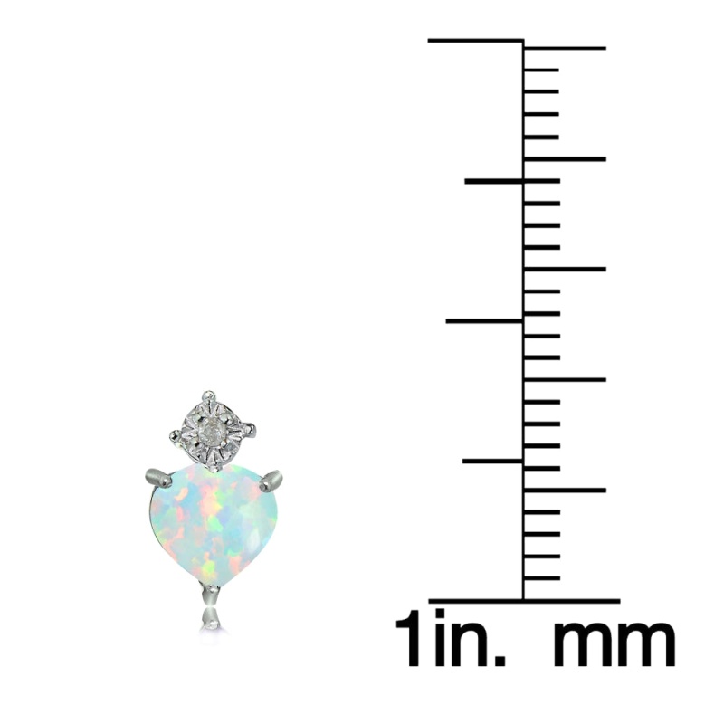 Sterling Silver Created White Opal And Diamond Accent Heart Drop Stud Earrings