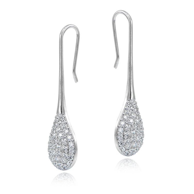 Sterling Silver Cubic Zirconia Teardrop Hook Earrings
