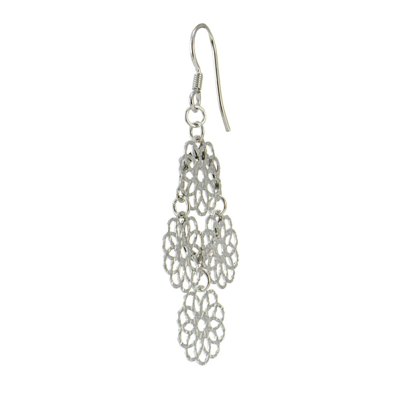 Sterling Silver Diamond-Cut Four Flower Drop Dangle Earrings