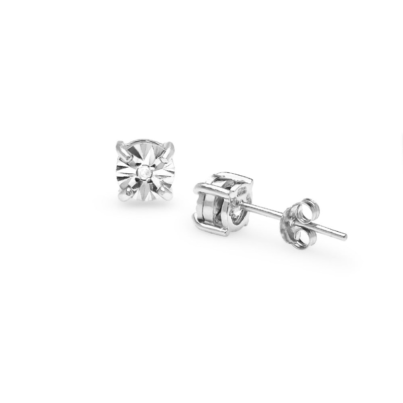 Sterling Silver Illusion-Set Diamond-Accent Round Stud Earrings