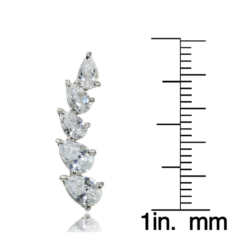 Sterling Silver Teardrop Cubic Zirconia Curved Climber Crawler Earrings
