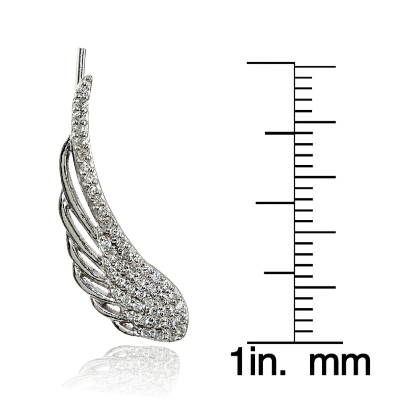 Sterling Silver Cubic Zirconia Angel Wings Climber Crawler Earrings