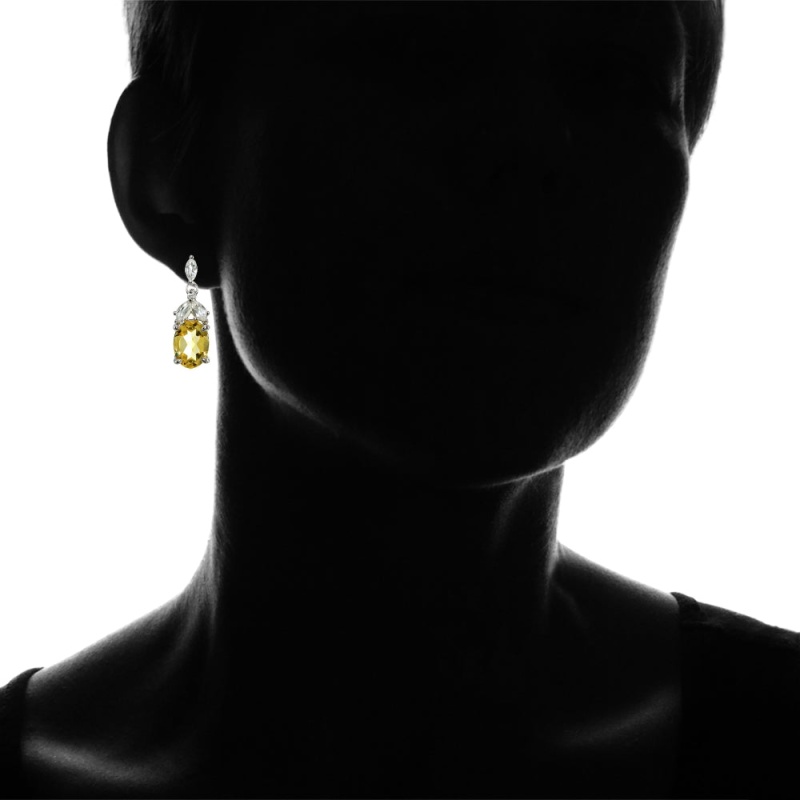 Sterling Silver Citrine And White Topaz Oval Dangle Earrings