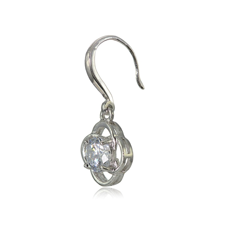 Sterling Silver Cubic Zirconia Flower Knot Dangle Earrings