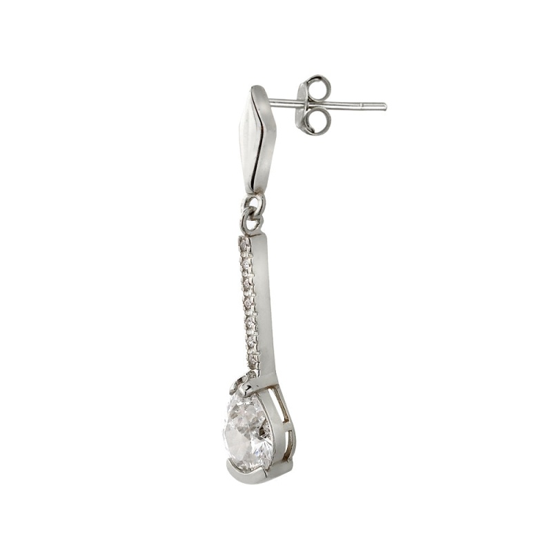 Sterling Silver Cubic Zirconia Pear Cut Dangle Earrings