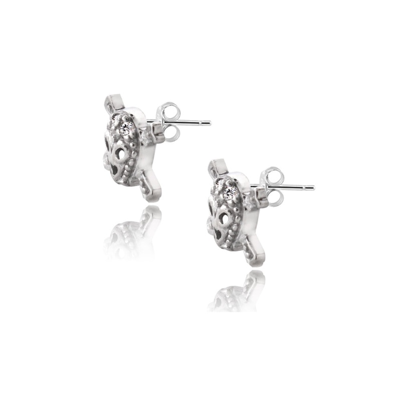 Sterling Silver Cubic Zirconia Skull And Cross Bone Stud Earrings