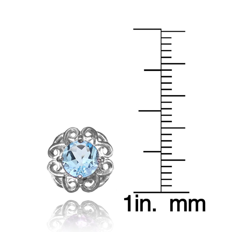 Sterling Silver Blue Topaz Round Filigree Stud Earrings
