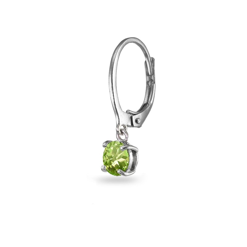 Sterling Silver Peridot 6Mm Round Dangle Leverback Earrings