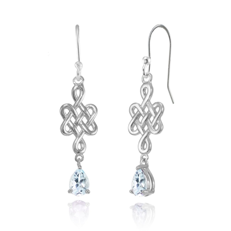 Sterling Silver Blue Topaz 6X4mm Teardrop Celtic Infinity Knot Dangle Earrings