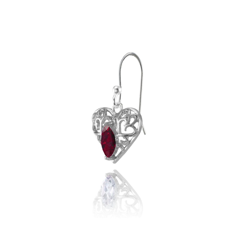 Sterling Silver Created Ruby 6X3mm Marquise Heart Filigree Dangle Earrings