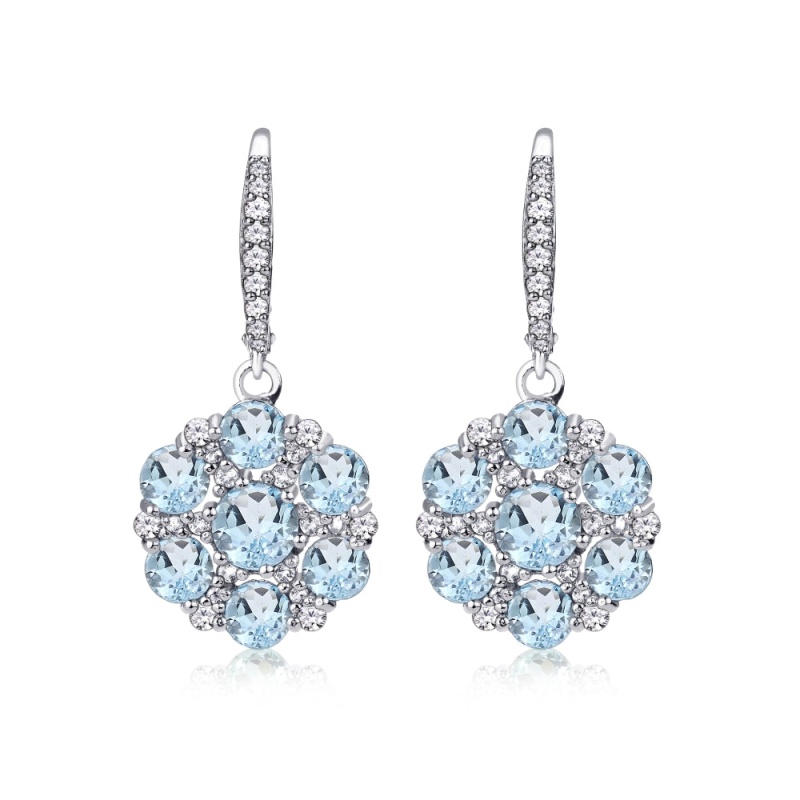 Sterling Silver Blue And White Topaz Flower Dangle Leverback Earrings