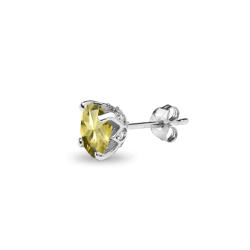Sterling Silver Citrine And White Topaz Oval Crown Stud Earrings