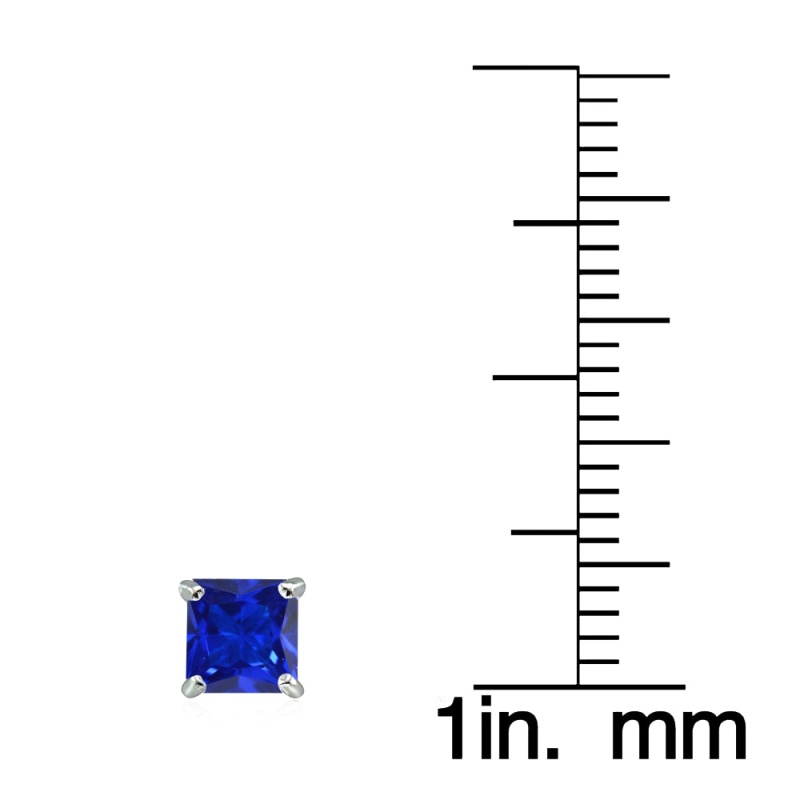 Sterling Silver Created Blue Sapphire 5Mm Princess-Cut Stud Earrings