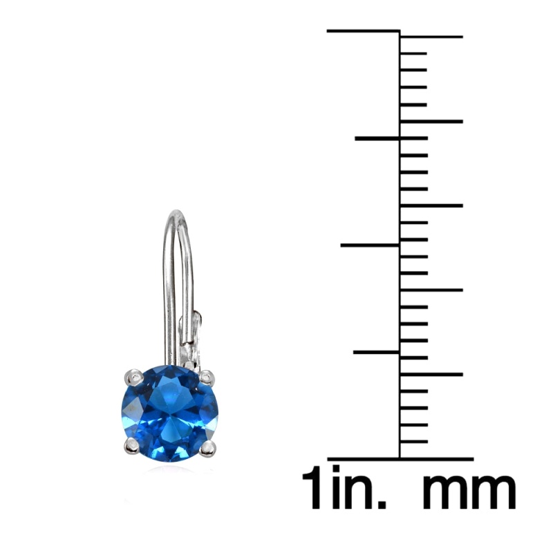 Sterling Silver Created London Blue Topaz 6Mm Round Leverback Earrings