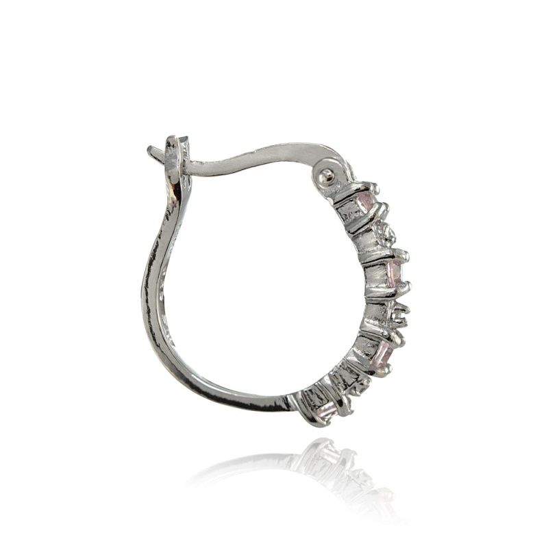 Sterling Silver Polished Created Pink Tourmaline Round Hoop Earrings