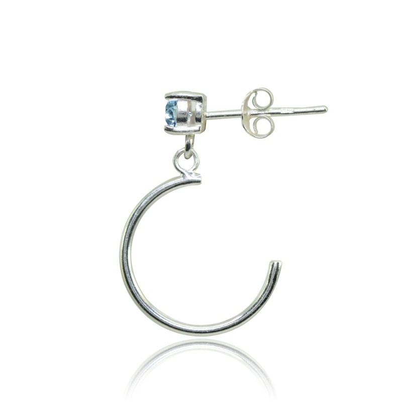 Sterling Silver 4Mm Blue Topaz Dangling Half Hoop Stud Earrings
