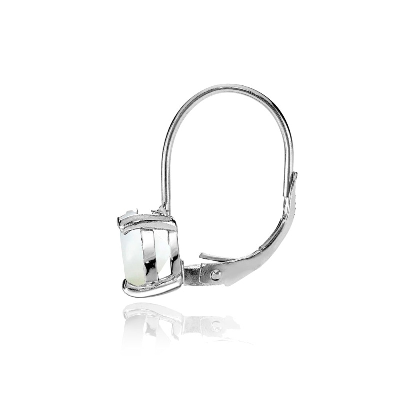 Sterling Silver Created Mother Of Pearl 8X6mm Oval Solitaire Leverback Earrings
