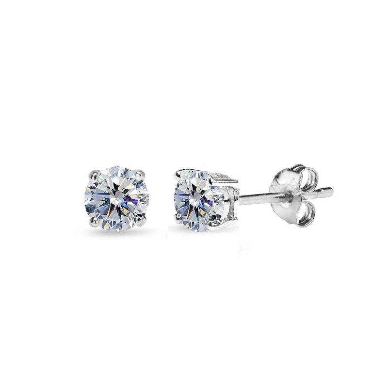 Sterling Silver 4Mm Clear Stud Earrings Made With Swarovski Crystals