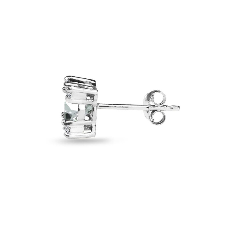 Sterling Silver Light Aquamarine & White Topaz Studded Solitaire Stud Earrings