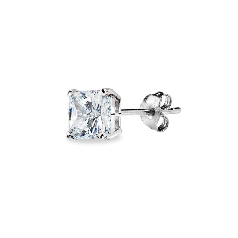 Sterling Silver Aaa Cubic Zirconia 6X6mm Princess-Cut Square Stud Earrings