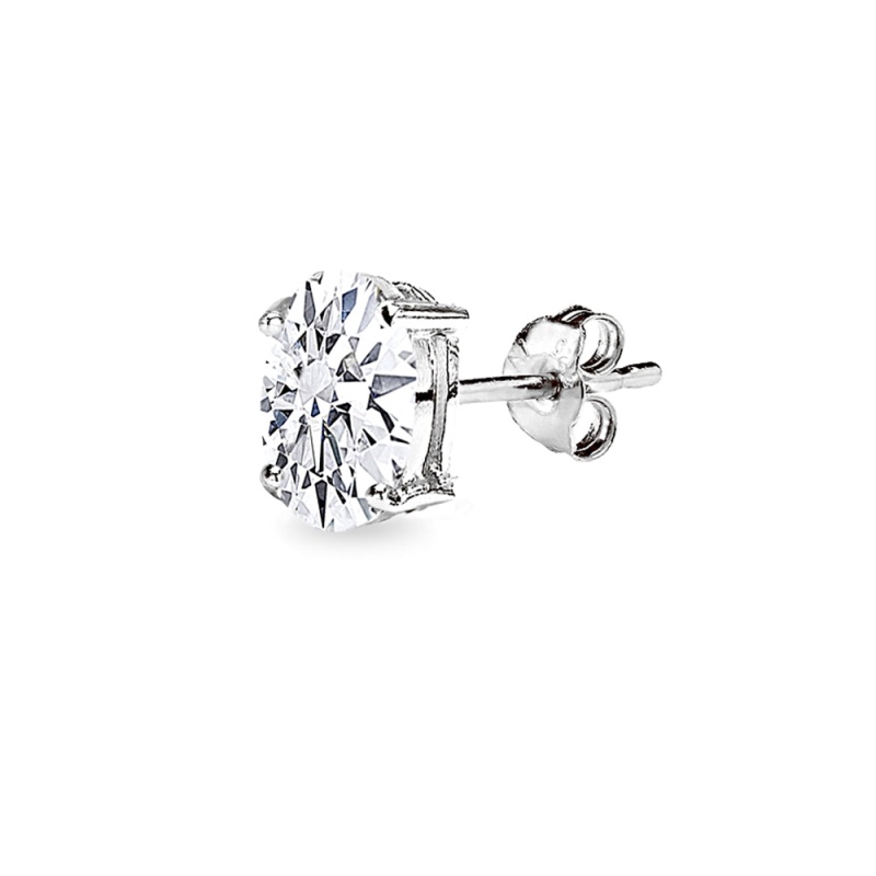 Sterling Silver Aaa Cubic Zirconia 8X6mm Oval-Cut Stud Earrings