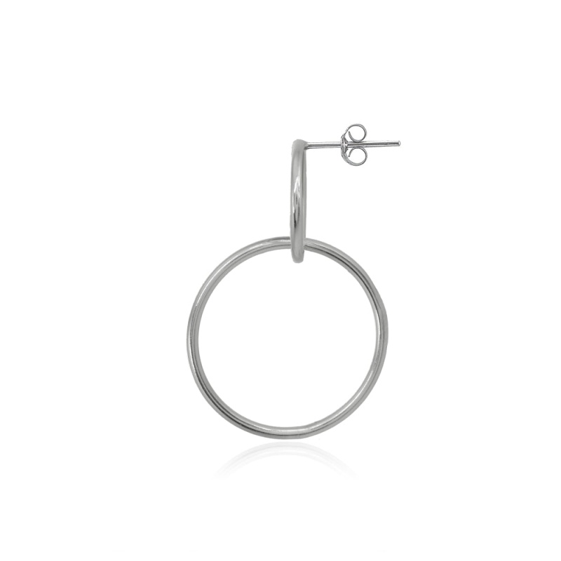 Sterling Silver Intertwined Open Circles Round Frontal Hoop Drop Earrings