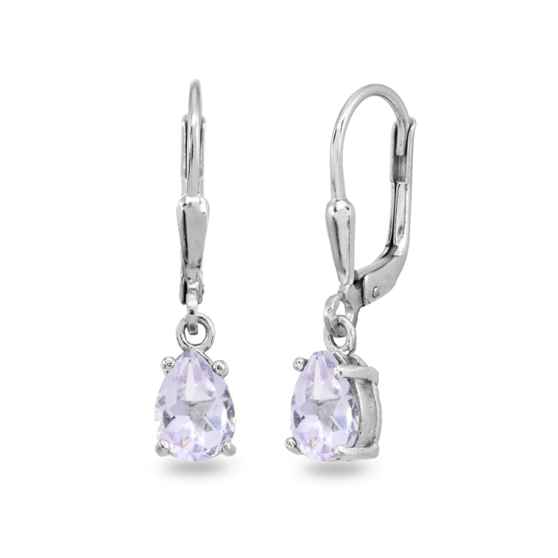 Sterling Silver Light Amethyst 7X5mm Pear-Cut Teardrop Drop Dangle Leverback Earrings