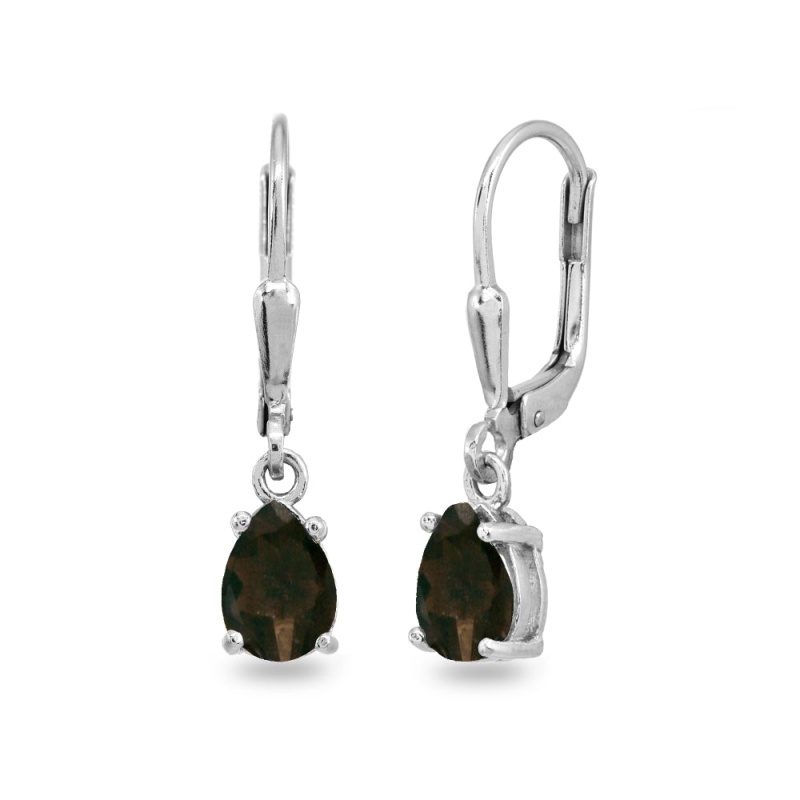 Sterling Silver Smoky Quartz 7X5mm Pear-Cut Teardrop Drop Dangle Leverback Earrings