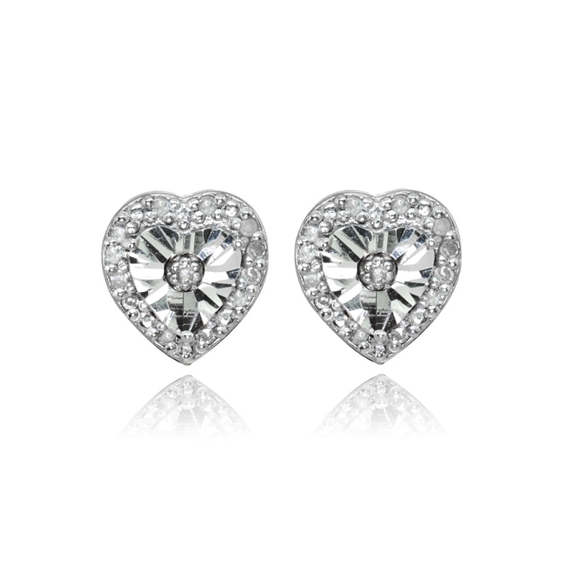 Sterling Silver Polished Dainty Heart Diamond Accent Stud Earrings, Jk-I3