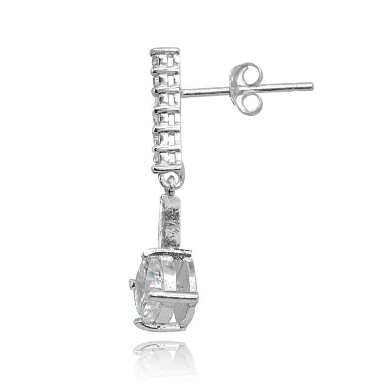 Sterling Silver Cubic Zirconia Round-Cut Encrusted Bar Statement Dangle Drop Earrings