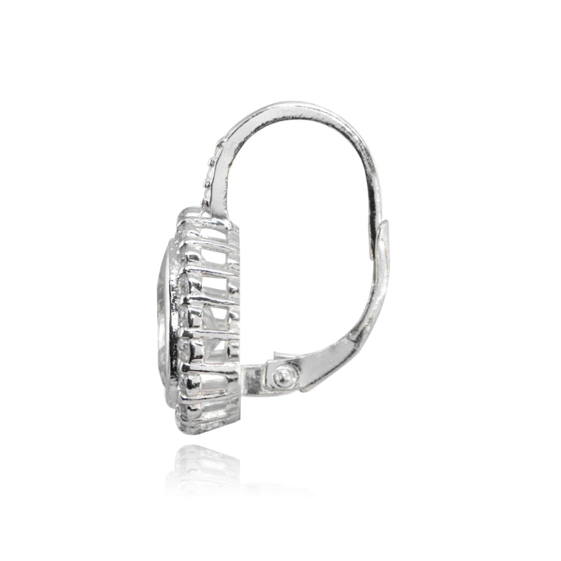 Sterling Silver Polished Cubic Zirconia Teardrop Halo Leverback Earrings