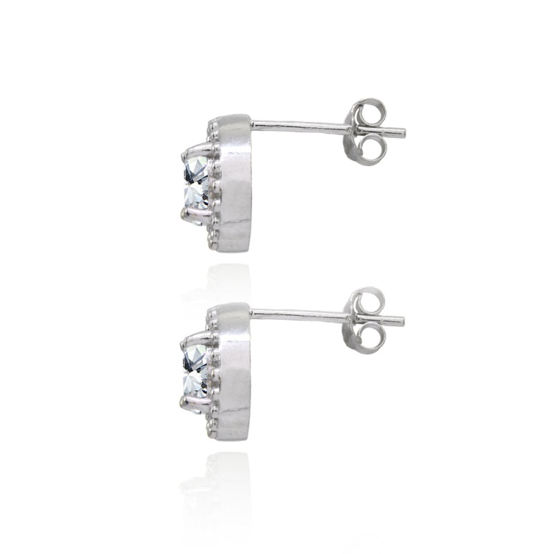 Sterling Silver Cubic Zirconia Round-Cut Beaded Halo 10Mm Stud Earrings