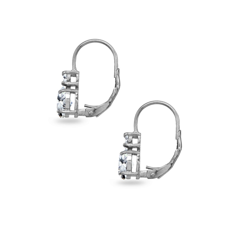 Sterling Silver Cubic Zirconia 7X5mm Oval-Cut And 3Mm Round-Cut Dainty Leverback Earrings