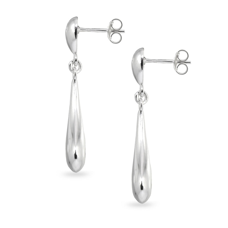 Sterling Silver Polished Teardrop Long Drop Dangle Earrings