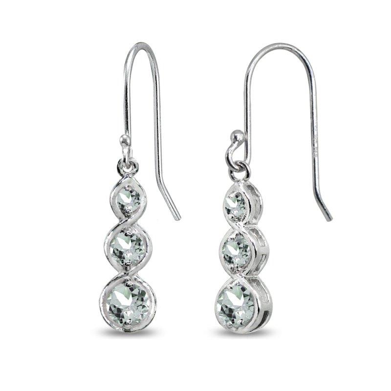 Sterling Silver Light Aquamarine Round Three Stone Journey Infinity Dangle Earrings