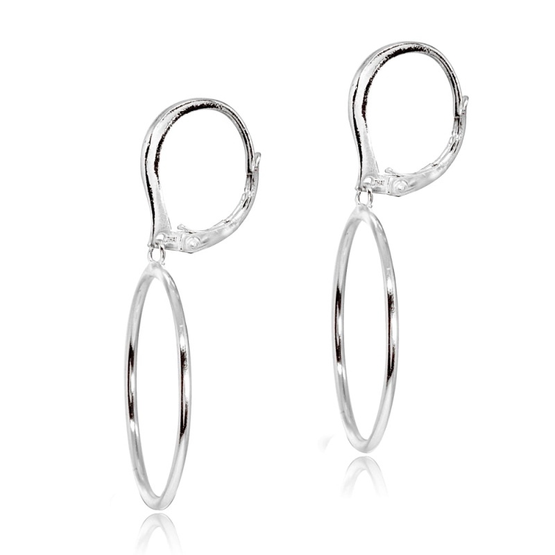 Sterling Silver Polished 30Mm Frontal Hoop Circle Drop Dangle Leverback Earrings