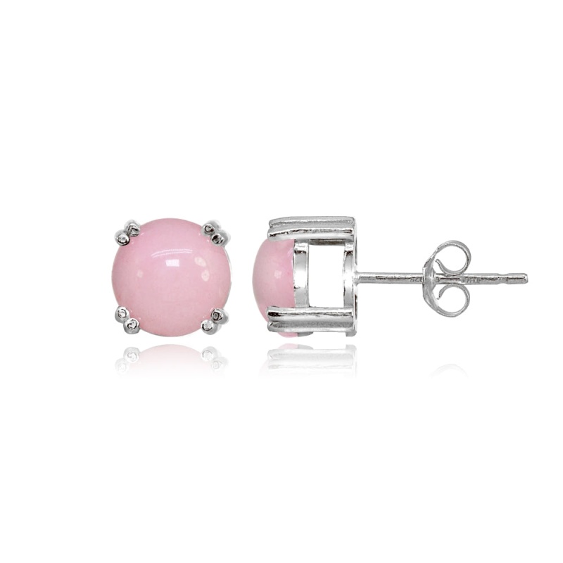 Sterling Silver Created Coral 8Mm Round Solitaire Small Stud Earrings