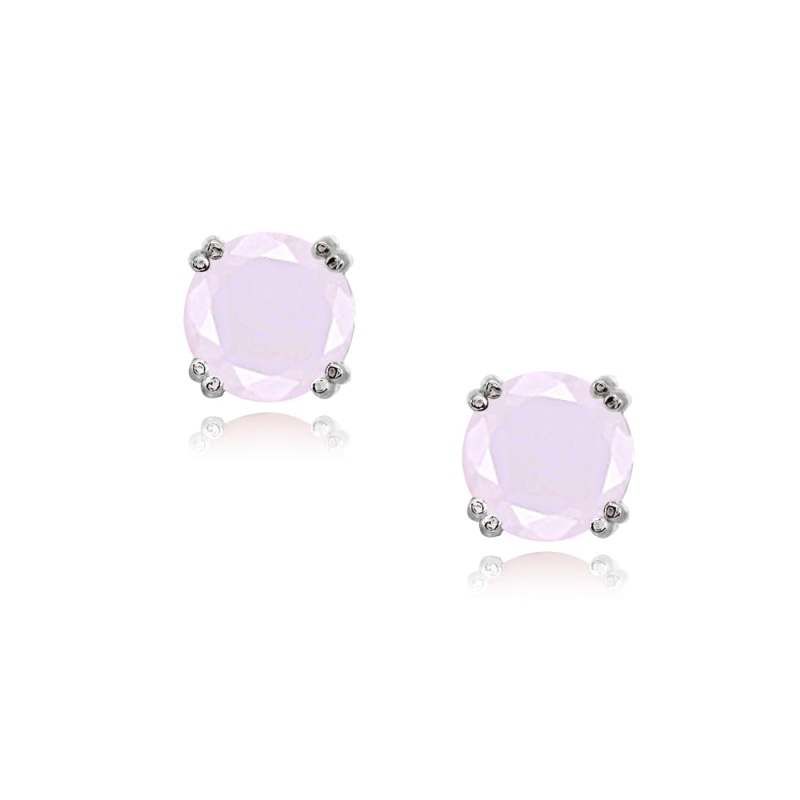 Sterling Silver Pink Crystal 8Mm Round Solitaire Small Stud Earrings