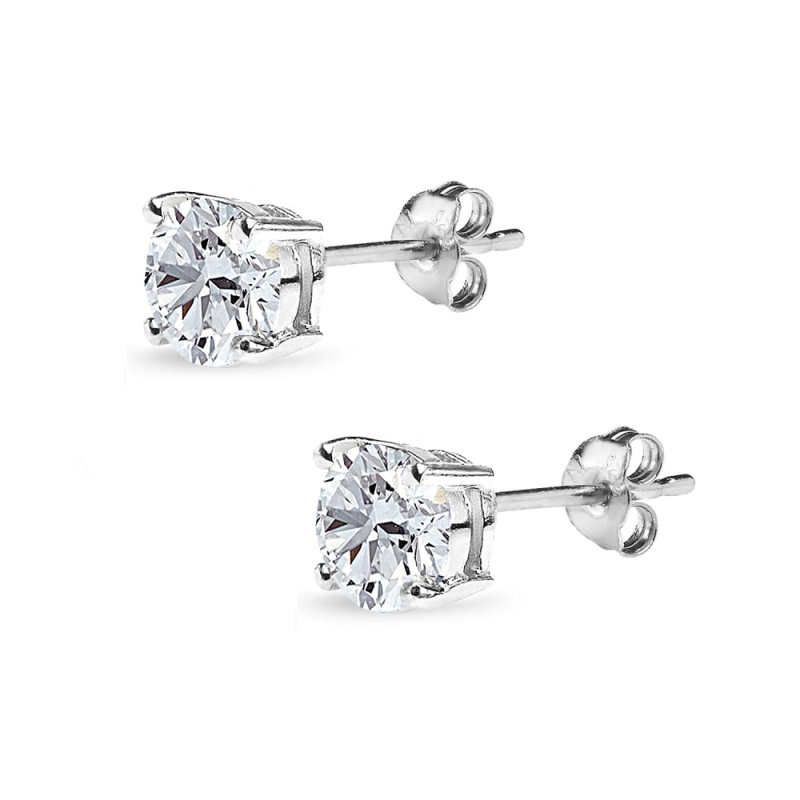 Sterling Silver Cubic Zirconia 6Mm Round Stud Earrings